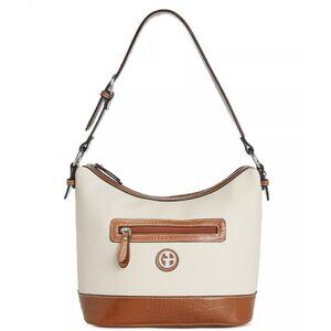 Giani Bernini Saffiano Croc Embossed Faux Leather Hobo Shoulder Bag- Beige/Cream